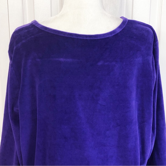 Quacker Factory 1X Soft Purple Velour Beaded Sun Print 3/4 Sleeve Top - Picture 15 of 16